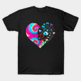 Cute Tie Dye Heart Stethoscope Nurse T-Shirt